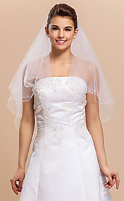 2 Layer2 Beautiful Elbow Wedding Veil With Scalloped / Beaded Edge