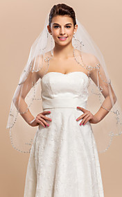 Two-tier Tulle Fingertip Wedding Length Veil With Beaded / Scalloped Edge