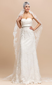 1 couche chapelle Longueur voile de mariée en dentelle Applique bord
