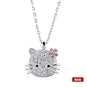  8GB Crystal Kitten Style USB Flash Drive Necklace (Silver)