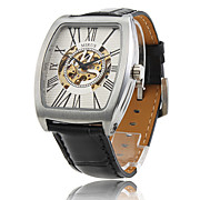  ShangHai Automatic Mechanical Movement Silver Shell White Dial Genuine Leather Hollow Watch