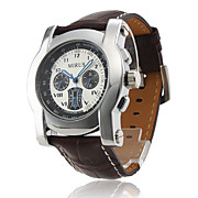  Japan PC Movement Silver Shell Black Dial Brown Genuine Leather Quartz Watch