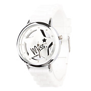  Hollow Out Star Pattern Design Unisex Quartz Wrist Watch with Crystal Decoration - White