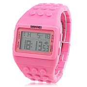  Block Bricks Design Band Wrist Watch with LED Night Light - Pink