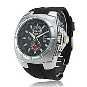  PC Movement Silver Case Black Dial Black Silicone Band Wrist Watch
