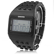  Block Bricks Design Band Wrist Watch with LED Night Light - Black