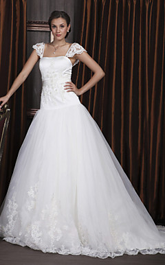 Ball Gown Square Neckline Court Train Wedding Dress