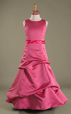 A-line Princess Jewel Floor-length Satin Junior Bridesmaid Dress