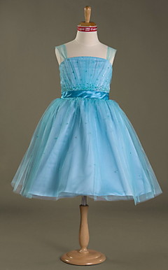 Ball Gown Straps Knee-length Satin Tulle Junior Bridesmaid Dress