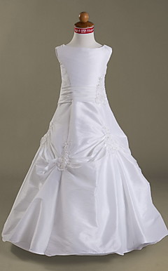 A-line Jewel Floor-length Taffeta Flower Girl Dress