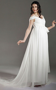 Sheath/ Column Empire Off-the-shoulder Sweep/ Brush Train Maternity Wedding Dress