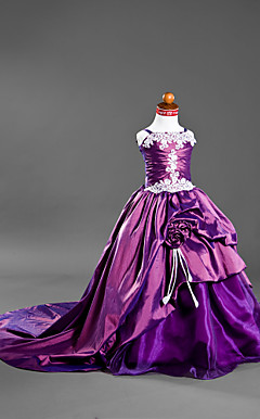 Ball Gown Spaghetti Straps Court Train Taffeta Satin Flower Girl Dress