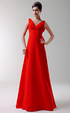 A-line V-neck Floor-length Chiffon Bridesmaid/Wedding Party Dress