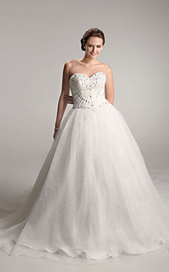 Ball Gown Sweetheart Chapel Train Organza Satin Wedding Dress
