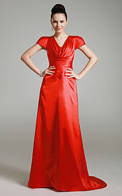 Stretch Satin A-line V-neck Sweep Train Evening Dress inspired by Cameron Diaz at Golden Globe