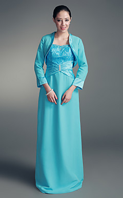 Sheath/ Column Straps Floor-length Satin Lace Mother of the Bride Dress With A Wrap
