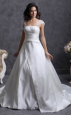 Princess A-line Off-the-shoulder Chapel Train Satin Wedding Dress