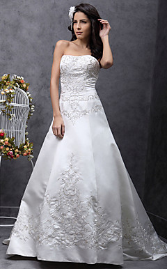 A-line Sweetheart Court Train Satin Wedding Dress