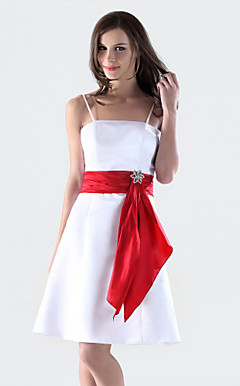 A-line Spaghetti Straps Knee-length Satin Bridesmaid/Wedding Party Dress