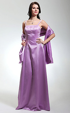 Sheath/Column Spaghetti Straps Floor-length Satin Bridesmaid Dress With A Wrap
