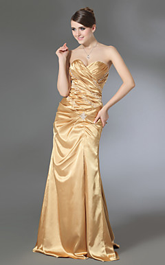 Sheath/Column Sweetheart Floor-length Stretch Satin Evening Dress with Removable Court Train