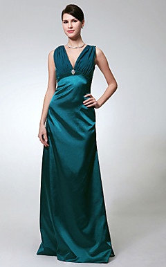 Sheath/Column V-neck Floor-length Chiffon Stretch Satin Bridesmaid/Evening Dress