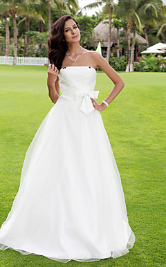 A-line Satin Tulle Wedding Dress with Draped and Bow