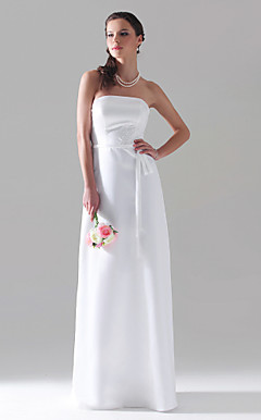 Sheath/Column Strapless Floor-length Satin Bridesmaid/Wedding Party Dress