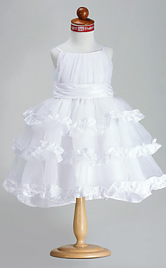 Ball Gown Princess Spaghetti Straps Knee-length Organza Taffeta Flower Girl Dress