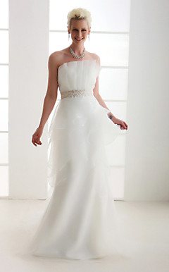 A-line Strapless Court Train Organza Wedding Dress