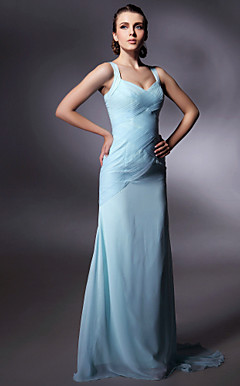 Chiffon Sheath/ Column V-neck Sweep/ Brush Train Evening Dress