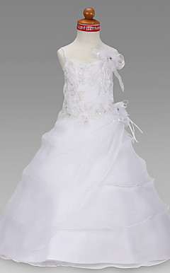A-line Spaghetti Straps Floor-length Satin Flower Girl Dress