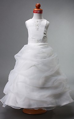 볼 가운의 보석 바닥 길이 organza 꽃의 소녀 드레스