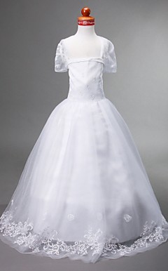 Ball Gown Spaghetti Straps Floor-length Organza Flower Girl Dress
