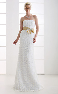 gaine / colonne bretelles balayage / pinceau train robe de mariée en dentelle
