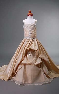 Ball Gown Spaghetti Straps Court Train Taffeta Flower Girl Dress