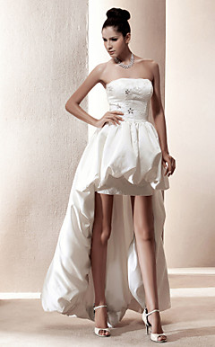 A-line Strapless Asymmetrical Satin Wedding Dress