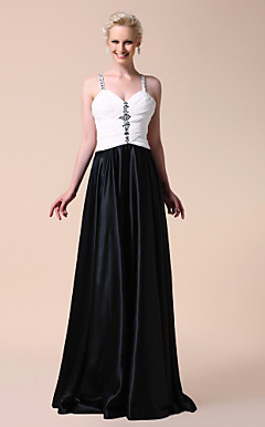 A-line Spaghetti Straps Floor-length Stretch Satin Evening Dress