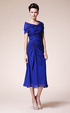 Sheath/ Column Sweetheart Tea-length Chiffon Mother of the Bride Dress With A Wrap