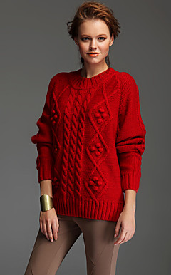 TS Crew Neck Cable Embellished Ribbed Sweater