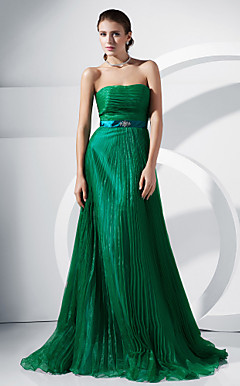 A-line Strapless Sweep/Brush Train Organza Evening Dress
