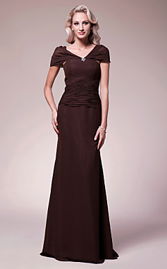 Sheath/Column V-neck Floor-length Chiffon Mother of the Bride Dress