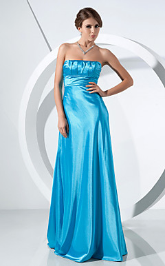 A-line Strapless Sweep/Brush Train Stretch Satin Evening Dress