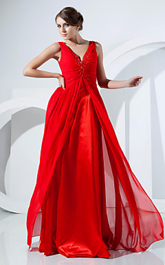 A-line V-neck Floor-length Chiffon Evening Dress