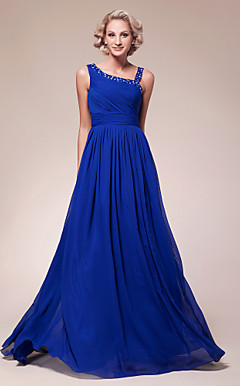 A-line Straps Floor-length Chiffon Mother of the Bride Dress