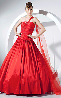 Ball Gown One Shoulder Floor-length Taffeta Prom Dress