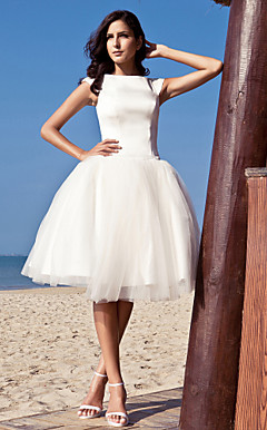Audrey Hepburn Funny Face Ball Gown Bateau Knee-length Satin Tulle Wedding Dress