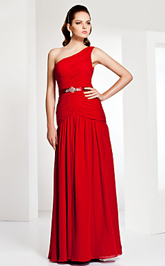 Sheath/Column One Shoulder Floor-length Chiffon Evening Dress