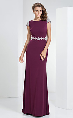 Sheath/Column Bateau Sweep/Brush Train Linen Evening Dress