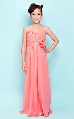 Sheath/Column Spaghetti Straps Floor-length Chiffon Junior Bridesmaid Dress